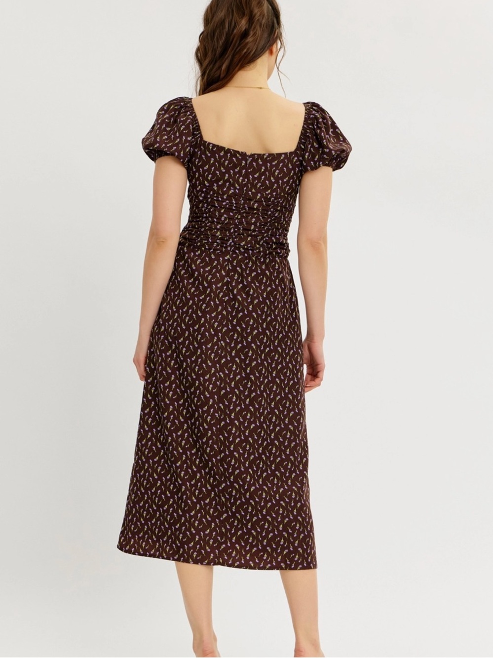 (708) Vintage Inspired Floral Midi Dress with Gathering - L - NWT - Picture 5 of 5